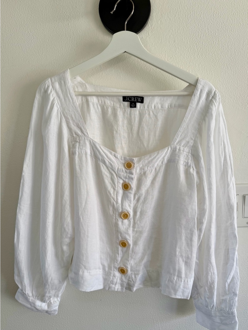 J. Crew White Linen Scoop-Neck Button Blouse